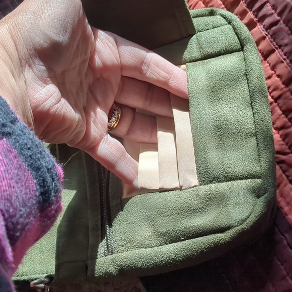 TRAVELON* faux suede sage green crossbody/belt bag w/adj. straps, pouches - Picture 8 of 16